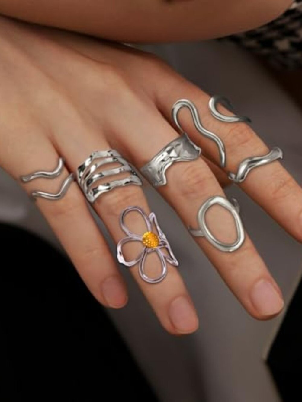 7Pcs Gold Chunky s for Women Asymmetrical Wavy Curve Thumb Irregular Thick Rings